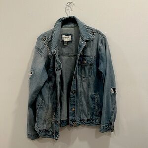 Oversized ripped distressed jean denim jacket light wash